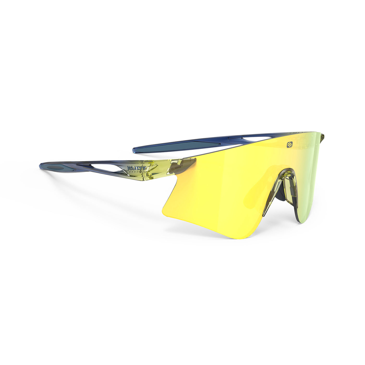 Rudy Project Astral running, cycling, gravel and mountain biking sport shield prescription sunglasses#color_astral-crystal-apple-green-fade-crystal-blue-avio-with-multilaser-yellow-lenses