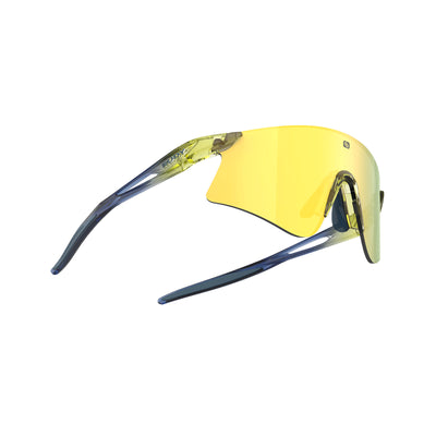 Rudy Project Astral running, cycling, gravel and mountain biking sport shield prescription sunglasses#color_astral-crystal-apple-green-fade-crystal-blue-avio-with-multilaser-yellow-lenses