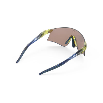 Rudy Project Astral running, cycling, gravel and mountain biking sport shield prescription sunglasses#color_astral-crystal-apple-green-fade-crystal-blue-avio-with-multilaser-yellow-lenses