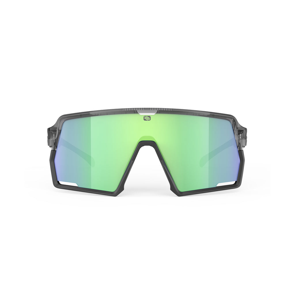 Rudy Project Kelion running, cycling, gravel and mountain biking sport shield prescription sunglasses#color_kelion-crystal-ash-frame-with-multilaser-green-lenses