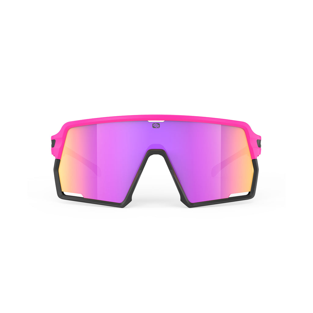 Rudy Project Kelion running, cycling, gravel and mountain biking sport shield prescription sunglasses#color_kelion-pink-fluo-matte-frame-with-multilaser-sunset-lenses