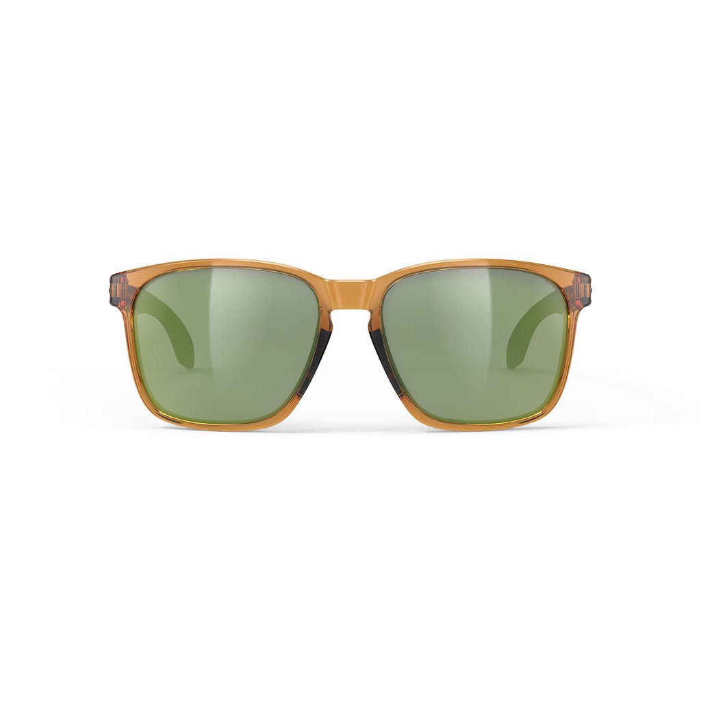 Rudy Project Lightflow A prescription ready active lifestyle sunglasses#color_lightflow-a-crystal-butterscotch-gloss-frame-with-laser-green-lenses