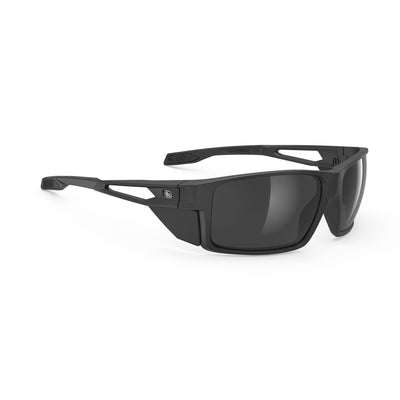 Rudy Project Nyad performance lifestyle prescription ready sunglasses that are perfect for the beach, boating, fishing, hiking and high altitude mountain excursions#color_nyad-stealth-black-matte-with-smoke-black-lenses