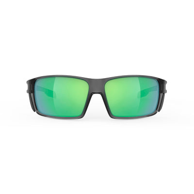 Rudy Project Nyad performance lifestyle prescription ready sunglasses that are perfect for the beach, boating, fishing, hiking and high altitude mountain excursions#color_nyad-crystal-ash-with-multilaser-green-lenses