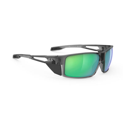 Rudy Project Nyad performance lifestyle prescription ready sunglasses that are perfect for the beach, boating, fishing, hiking and high altitude mountain excursions#color_nyad-crystal-ash-with-multilaser-green-lenses