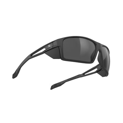 Rudy Project Nyad performance lifestyle prescription ready sunglasses that are perfect for the beach, boating, fishing, hiking and high altitude mountain excursions#color_nyad-black-matte-with-polar-3fx-grey-laser-lenses