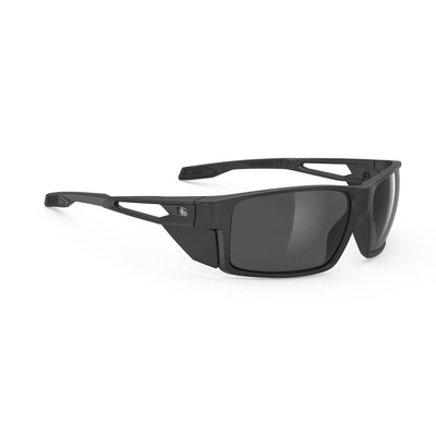 Rudy Project Nyad performance lifestyle prescription ready sunglasses that are perfect for the beach, boating, fishing, hiking and high altitude mountain excursions#color_nyad-black-matte-with-polar-3fx-grey-laser-lenses