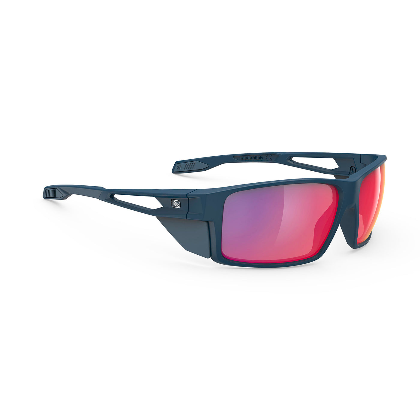 Rudy Project Nyad performance lifestyle prescription ready sunglasses that are perfect for the beach, boating, fishing, hiking and high altitude mountain excursions#color_nyad-nyad-blue-navy-matte-with-polar-3fx-hdr-multilaser-red-lenses