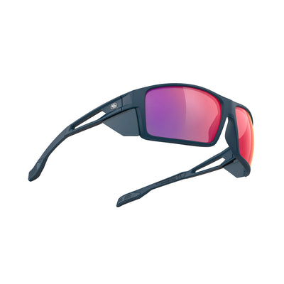 Rudy Project Nyad performance lifestyle prescription ready sunglasses that are perfect for the beach, boating, fishing, hiking and high altitude mountain excursions#color_nyad-nyad-blue-navy-matte-with-polar-3fx-hdr-multilaser-red-lenses