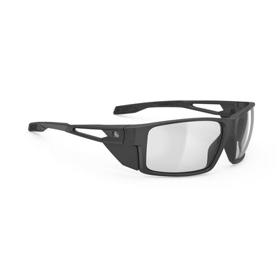 Rudy Project Nyad performance lifestyle prescription ready sunglasses that are perfect for the beach, boating, fishing, hiking and high altitude mountain excursions#color_nyad-stealth-black-matte-with-impactx-photochromic-2-black-lenses