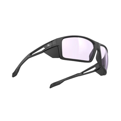 Rudy Project Nyad performance lifestyle prescription ready sunglasses that are perfect for the beach, boating, fishing, hiking and high altitude mountain excursions#color_nyad-black-matte-with-impactx-photochromic-2-laser-purple-lenses