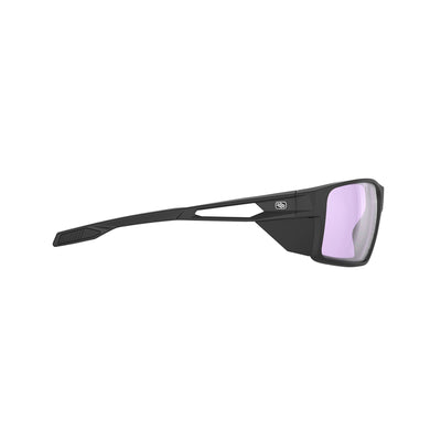 Rudy Project Nyad performance lifestyle prescription ready sunglasses that are perfect for the beach, boating, fishing, hiking and high altitude mountain excursions#color_nyad-black-matte-with-impactx-photochromic-2-laser-purple-lenses