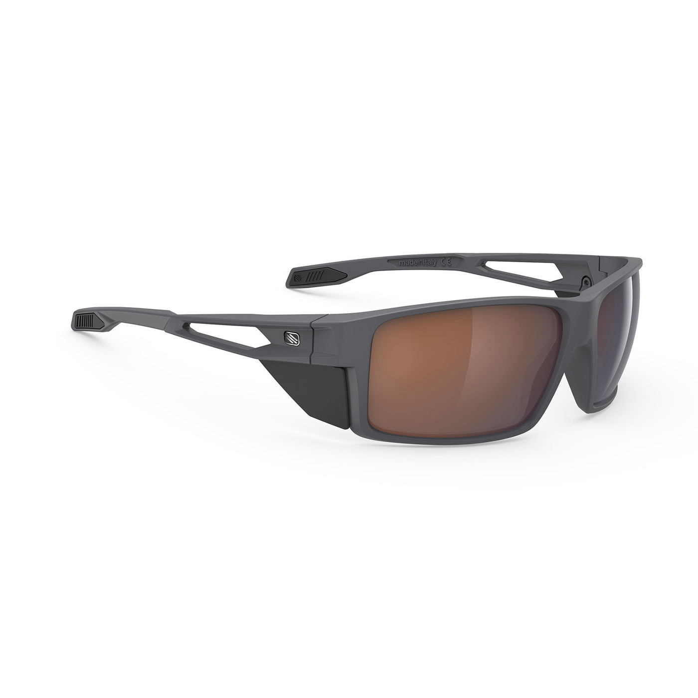 Rudy Project Nyad performance lifestyle prescription ready sunglasses that are perfect for the beach, boating, fishing, hiking and high altitude mountain excursions#color_nyad-charcoal-matte-with-hi-altitude-brown-lenses