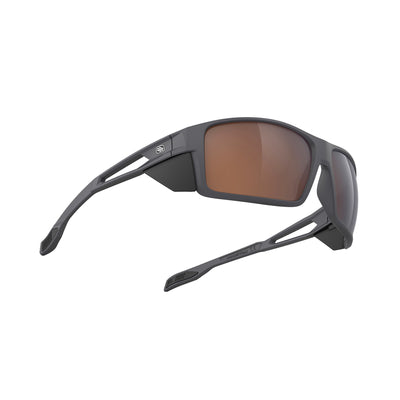 Rudy Project Nyad performance lifestyle prescription ready sunglasses that are perfect for the beach, boating, fishing, hiking and high altitude mountain excursions#color_nyad-charcoal-matte-with-hi-altitude-brown-lenses