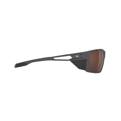 Rudy Project Nyad performance lifestyle prescription ready sunglasses that are perfect for the beach, boating, fishing, hiking and high altitude mountain excursions#color_nyad-charcoal-matte-with-hi-altitude-brown-lenses