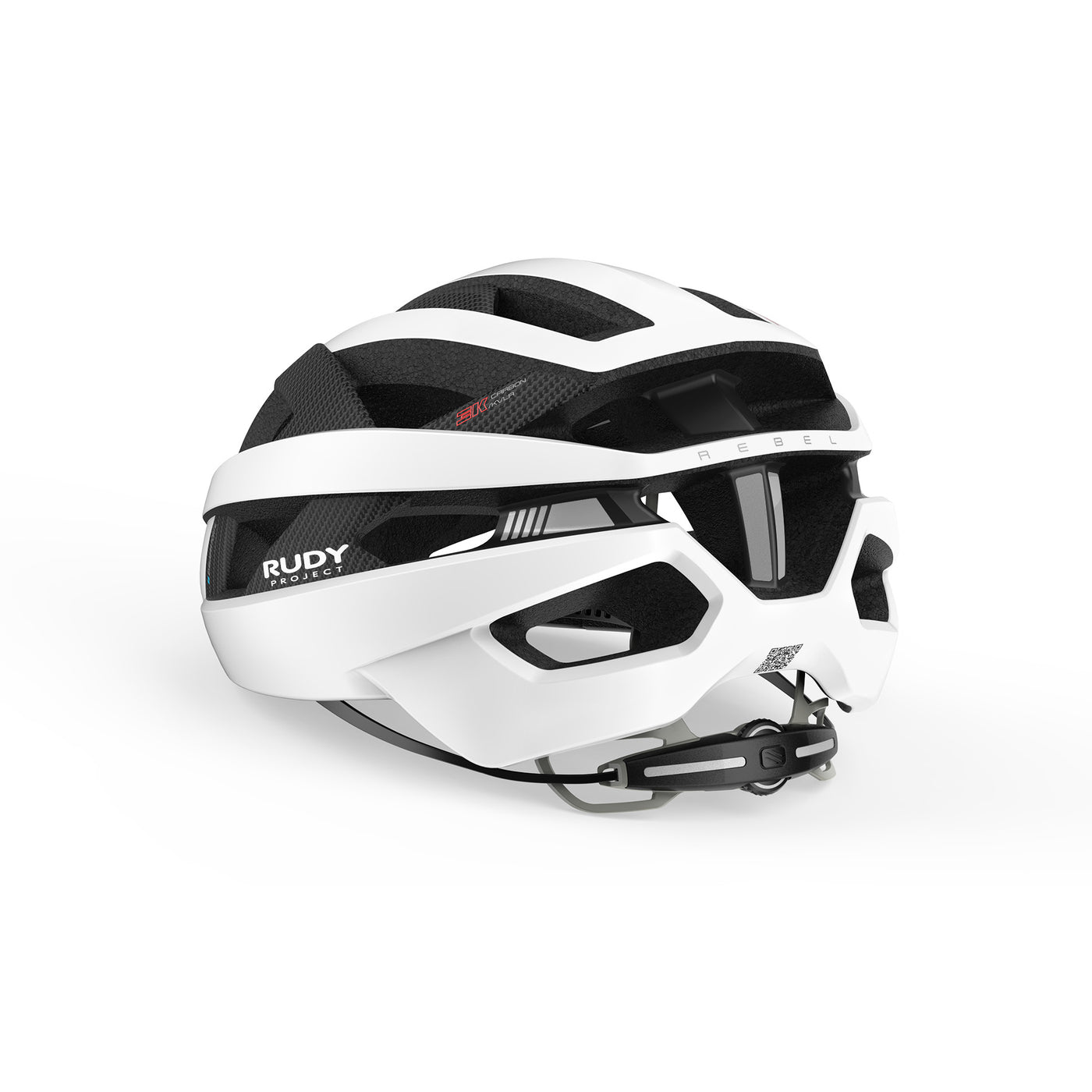 Rudy Project Rebel cycling helmet that’s perfect for road cycling and gravel cycling that’s eco friendly and made with sustainable materials#color_rebel-white-matte-carbon