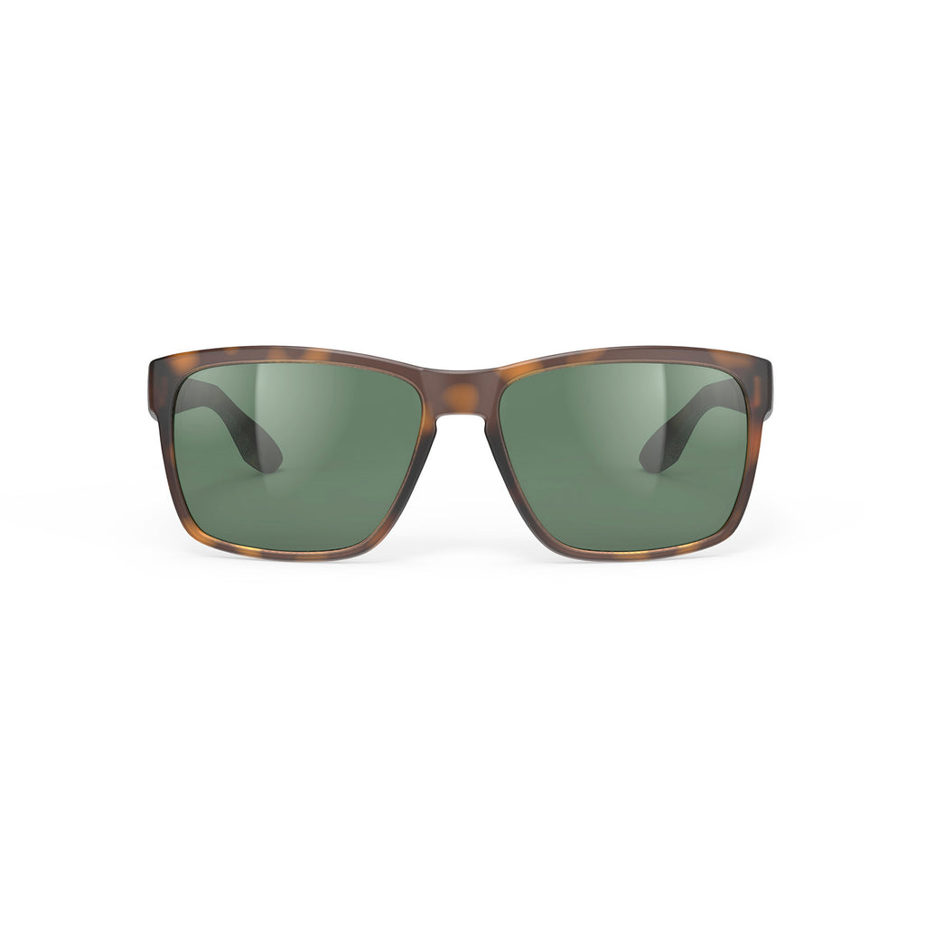 Rudy Project Spinhawk Edge active lifestyle sunglasses or prescription sunglasses are perfect for the beach, boating, fishing and any other outdoor activity#color_spinhawk-edge-demi-brown-matte-with-green-lenses