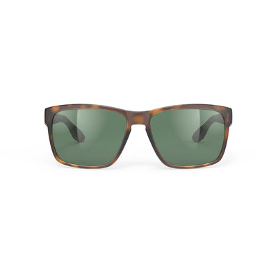 Rudy Project Spinhawk Edge active lifestyle sunglasses or prescription sunglasses are perfect for the beach, boating, fishing and any other outdoor activity#color_spinhawk-edge-demi-brown-matte-with-green-lenses