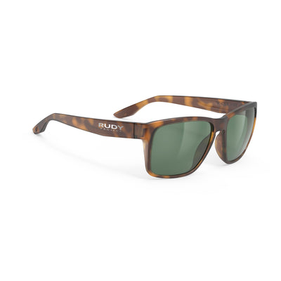 Rudy Project Spinhawk Edge active lifestyle sunglasses or prescription sunglasses are perfect for the beach, boating, fishing and any other outdoor activity#color_spinhawk-edge-demi-brown-matte-with-green-lenses