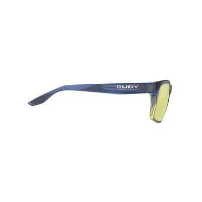 Rudy Project Spinhawk Edge active lifestyle sunglasses or prescription sunglasses are perfect for the beach, boating, fishing and any other outdoor activity#color_spinhawk-edge-crystal-blue-avio-apple-green-fade-gloss-with-multilaser-yellow-lenses