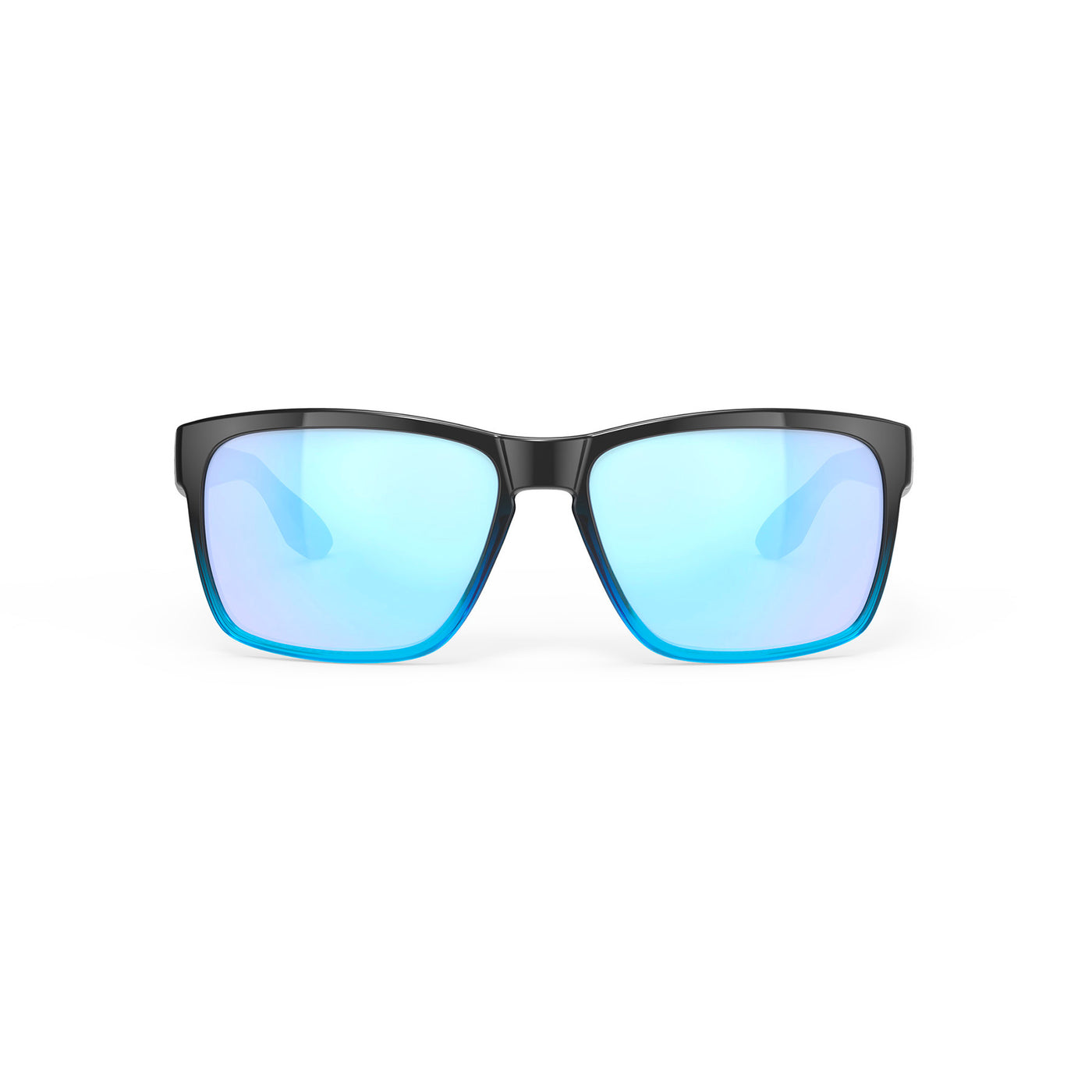 Rudy Project Spinhawk Edge active lifestyle sunglasses or prescription sunglasses are perfect for the beach, boating, fishing and any other outdoor activity#color_spinhawk-edge-black-fade-crystal-azur-gloss-with-multilaser-ice-lenses