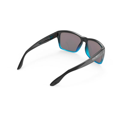 Rudy Project Spinhawk Edge active lifestyle sunglasses or prescription sunglasses are perfect for the beach, boating, fishing and any other outdoor activity#color_spinhawk-edge-black-fade-crystal-azur-gloss-with-multilaser-ice-lenses