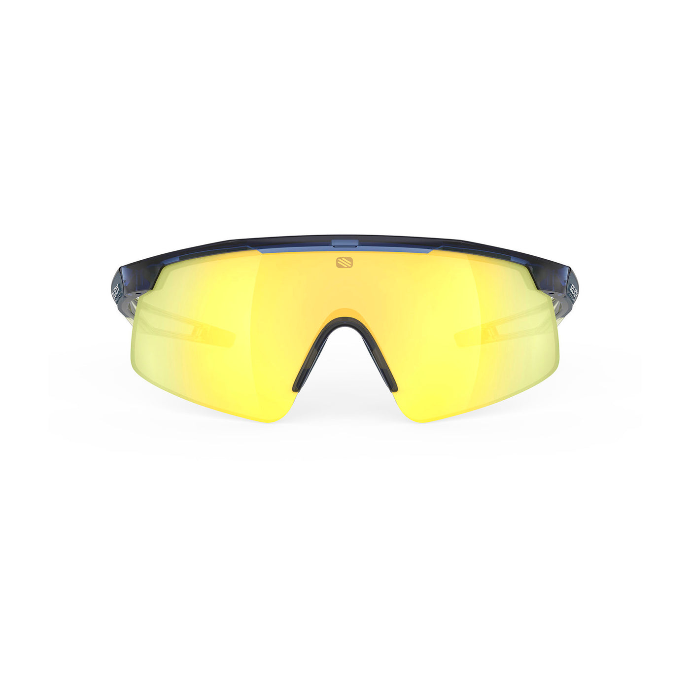 Rudy Project Turbolence all-sport shield sunglasses are perfect for any outdoor activities including running, cycling, gravel biking, mountain biking, boating, golf and pickleball#color_turbolence-crystal-blue-avio-apple-green-fade-gloss-with-multilaser-yellow-lenses