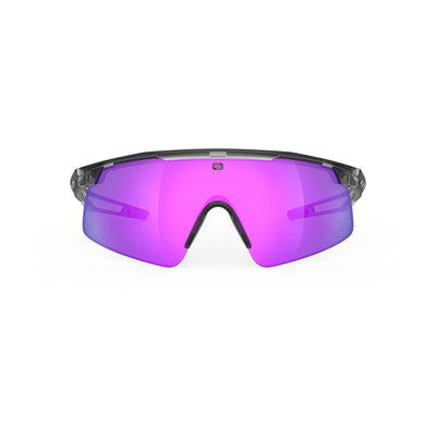 Rudy Project Turbolence all-sport shield sunglasses are perfect for any outdoor activities including running, cycling, gravel biking, mountain biking, boating, golf and pickleball#color_turbolence-crystal-ash-with-multilaser-violet-lenses