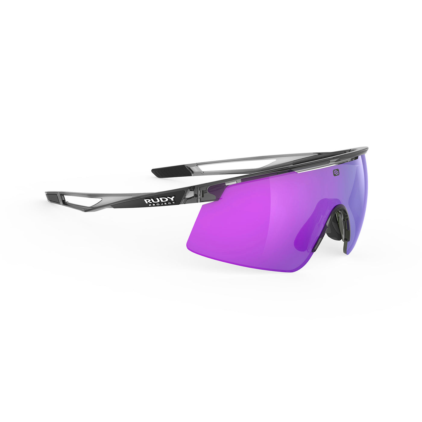 Rudy Project Turbolence all-sport shield sunglasses are perfect for any outdoor activities including running, cycling, gravel biking, mountain biking, boating, golf and pickleball#color_turbolence-crystal-ash-with-multilaser-violet-lenses