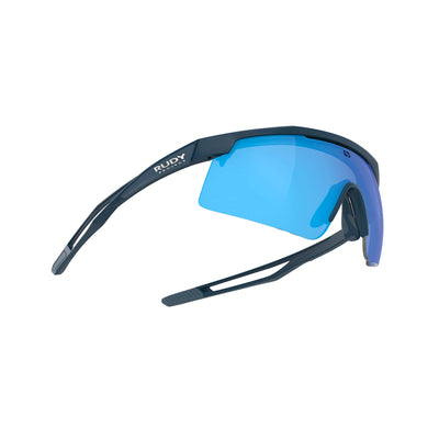 Rudy Project Turbolence all-sport shield sunglasses are perfect for any outdoor activities including running, cycling, gravel biking, mountain biking, boating, golf and pickleball#color_turbolence-mask-blue-navy-matte-with-polar-3fx-hdr-multilaser-blue-lenses