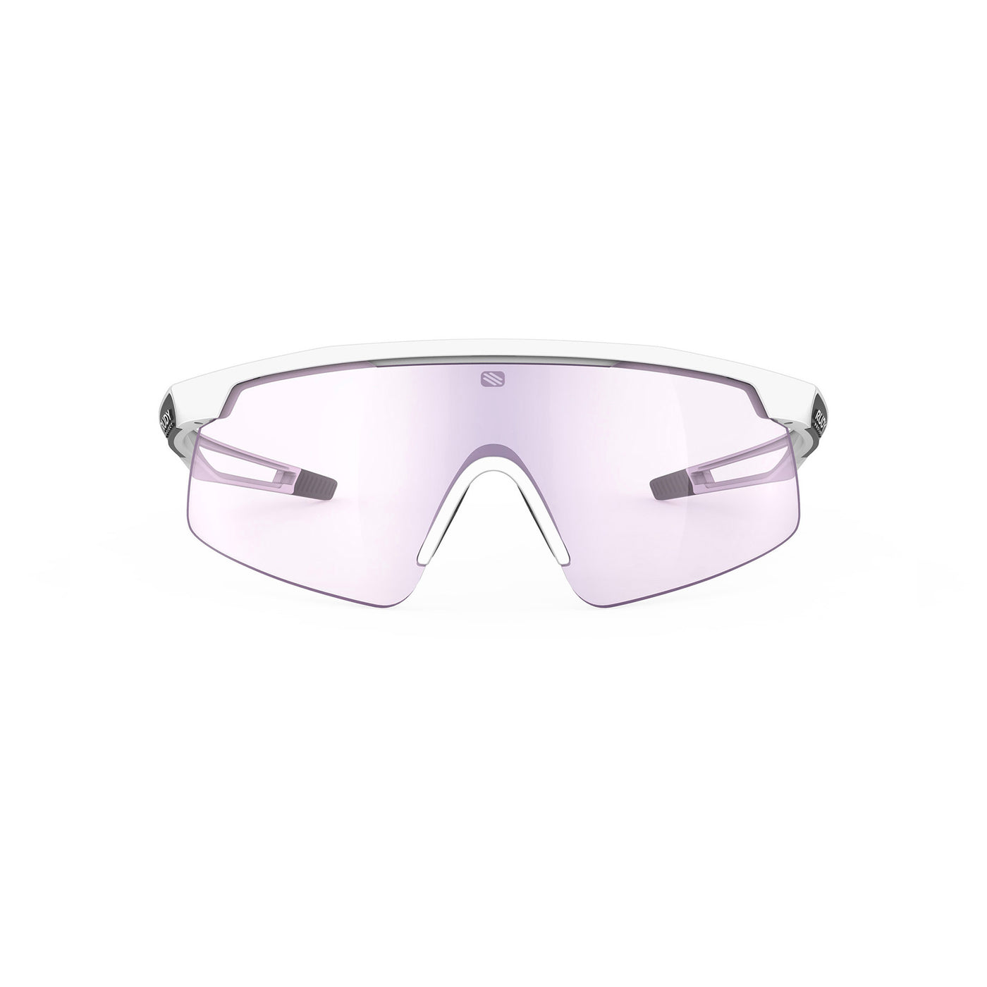 Rudy Project Turbolence all-sport shield sunglasses are perfect for any outdoor activities including running, cycling, gravel biking, mountain biking, boating, golf and pickleball#color_turbolence-white-matte-with-impactx-photochromic-2-laser-purple-lenses