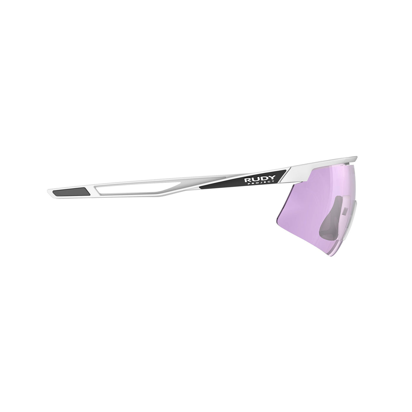 Rudy Project Turbolence all-sport shield sunglasses are perfect for any outdoor activities including running, cycling, gravel biking, mountain biking, boating, golf and pickleball#color_turbolence-white-matte-with-impactx-photochromic-2-laser-purple-lenses