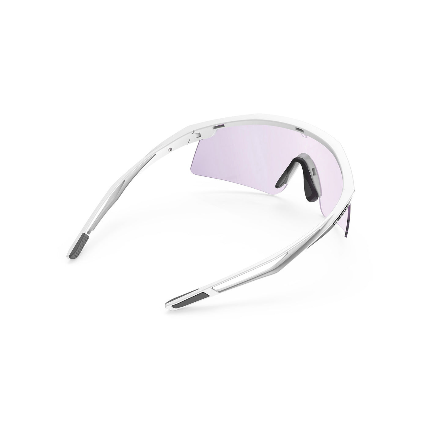 Rudy Project Turbolence all-sport shield sunglasses are perfect for any outdoor activities including running, cycling, gravel biking, mountain biking, boating, golf and pickleball#color_turbolence-white-matte-with-impactx-photochromic-2-laser-purple-lenses