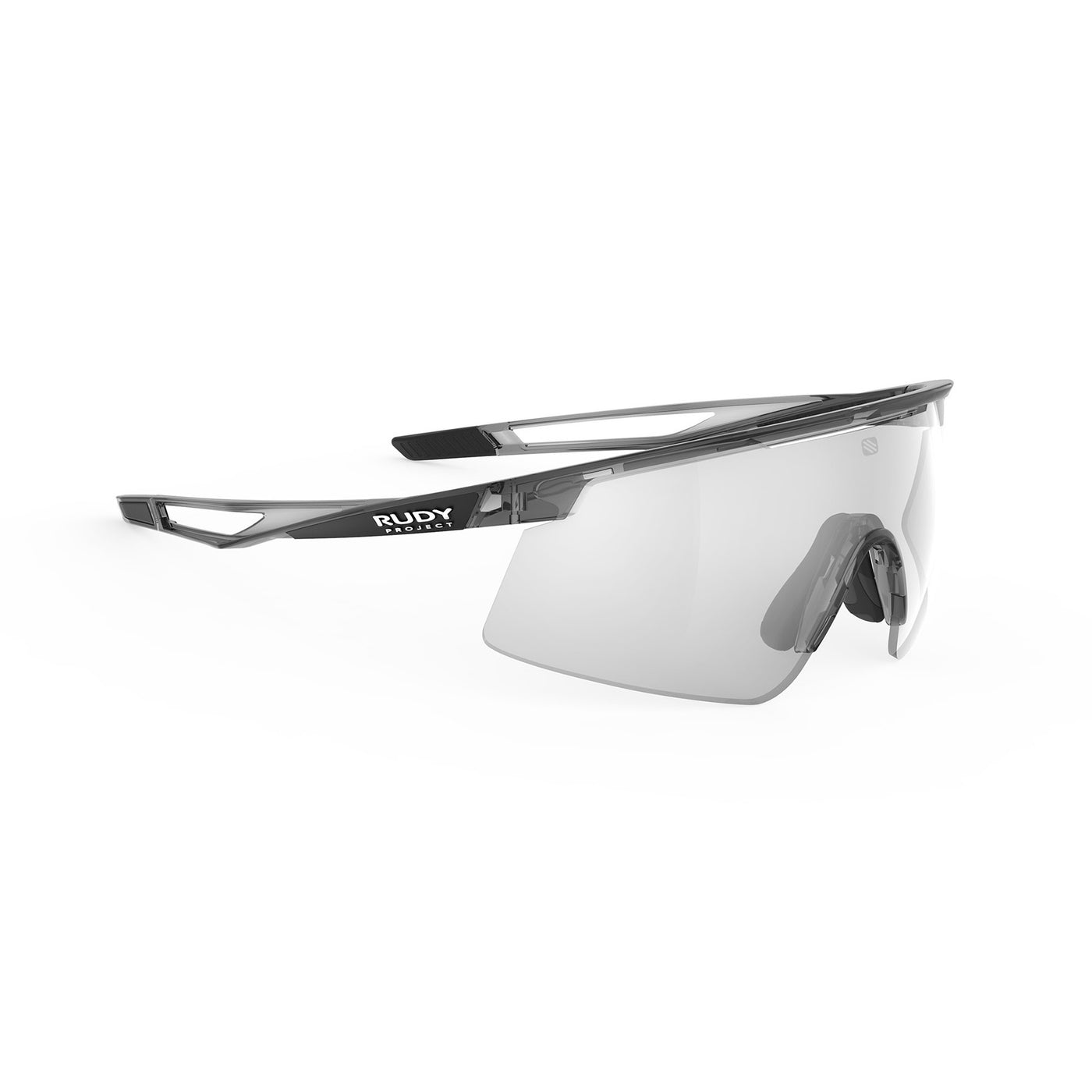 Rudy Project Turbolence all-sport shield sunglasses are perfect for any outdoor activities including running, cycling, gravel biking, mountain biking, boating, golf and pickleball#color_turbolence-crystal-ash-with-impactx-photochromic-2-laser-black-lenses