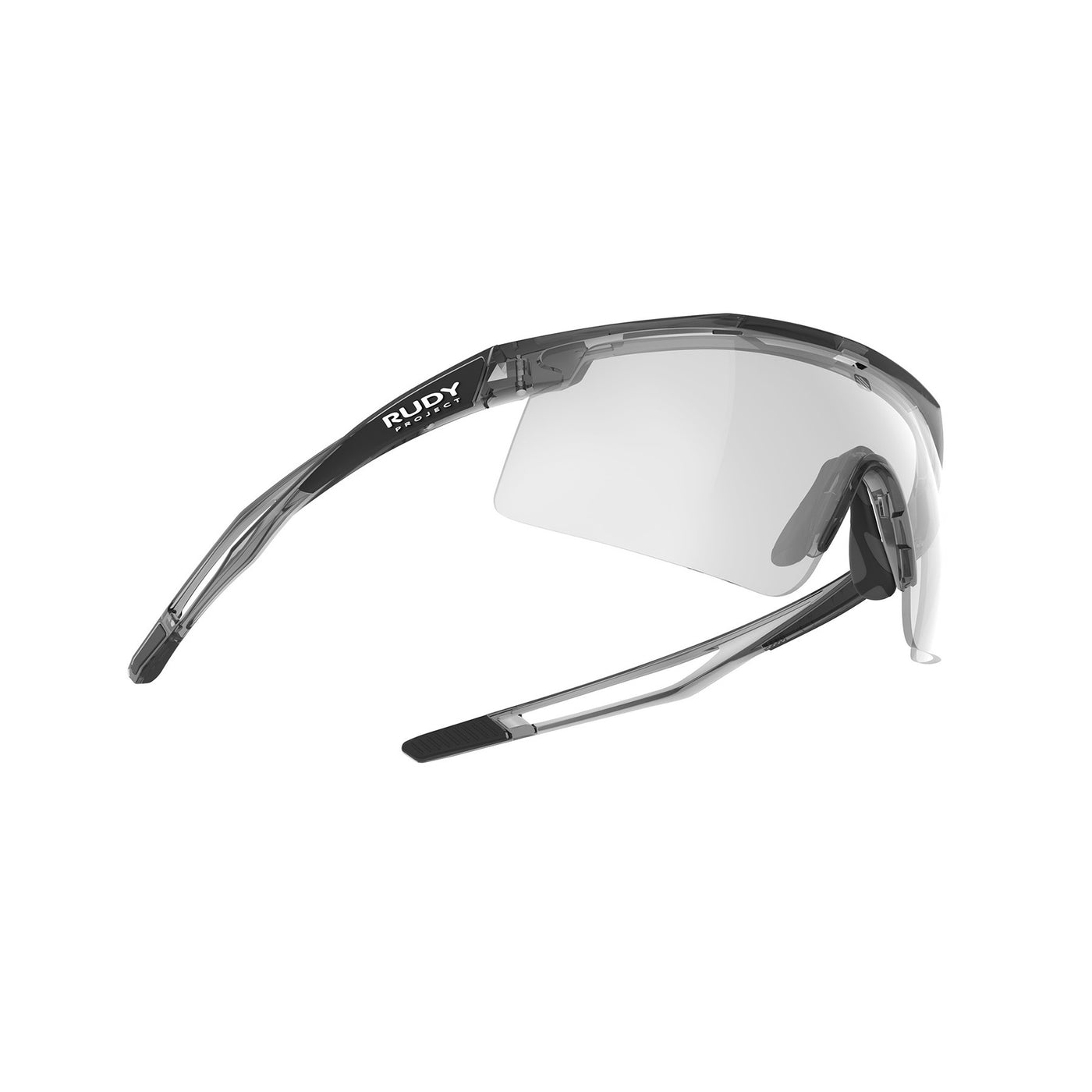 Rudy Project Turbolence all-sport shield sunglasses are perfect for any outdoor activities including running, cycling, gravel biking, mountain biking, boating, golf and pickleball#color_turbolence-crystal-ash-with-impactx-photochromic-2-laser-black-lenses