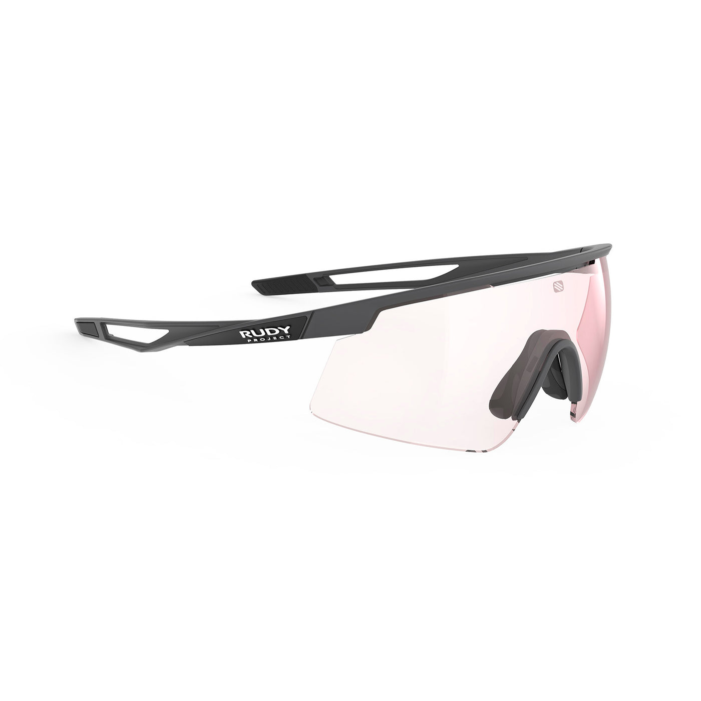 Rudy Project Turbolence all-sport shield sunglasses are perfect for any outdoor activities including running, cycling, gravel biking, mountain biking, boating, golf and pickleball#color_turbolence-charcoal-matte-with-impactx-photochromic-2-laser-red-lenses