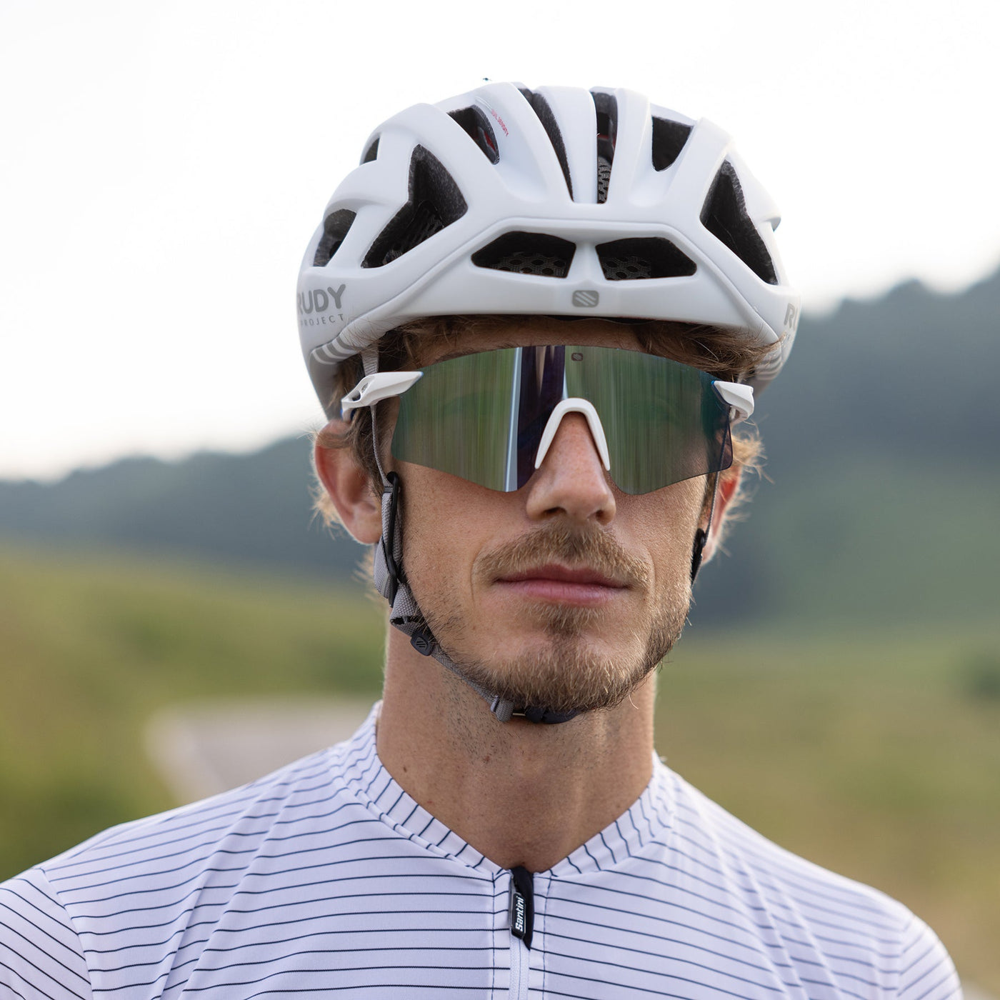 Rudy Project Astral running, cycling, gravel and mountain biking sport shield prescription sunglasses#color_astral-crystal-apple-green-fade-crystal-blue-avio-with-multilaser-yellow-lenses